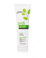 Frontal view of Gena Dry Feet Pedi Soak With Kukui Nut Oil & Chamomile 8.5-ounce tube with detailed product information