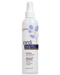 Front facing of Gena Pedi Septic Spray in 8-ounce spray bottle with graphics and labeled text on its packaging