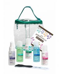3D llustration of Gena Feet-to-Go Kit which features travel sized pedi essential products isolated in white background