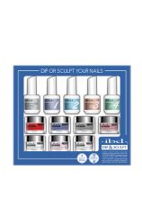 Front view of ibd Dip & Sculpt Professional Kit 12 pc showing its contents of 7 nail dip powders & liquid nail products