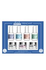 Front view of ibd Dip & Sculpt French Kit 7 pc retail packaging showing its nail dip powder & liquid product contents