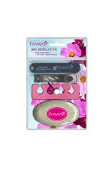 Front view of Flowery Limited Edition Pro-pedicure kit in a wall-hook ready retail pack