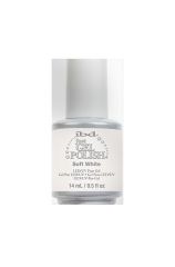Closeup of a 0.5-ounce two-tone bottle of ibd Just Gel Polish in Soft White variant with detailed product label