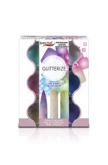Front facing illustration of SuperNail Professional Glitterize Acrylic 6-piece Kit with label text and graphics