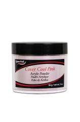 Frontage of SuperNail Cover Acrylic Cool Pink in 2-ounce flat canister with black cover cap and with detailed label text