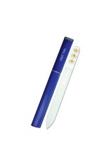 Nail Tek Crystal File Swarovski Edition decorated with yellow crytals next to its Cobalt Blue Companion Case