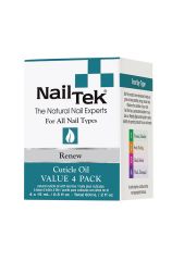 Front view of a White Nail Tek Renew Pro Pack Value 4 Pack retail box with blue green accents