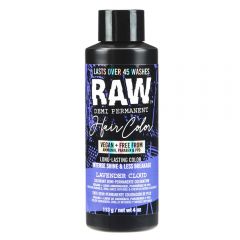Front view of a 4-ounce bottle of Punky Raw Demi-Permanent Hair Color Lavender Cloud with multicolored lavender themed label 