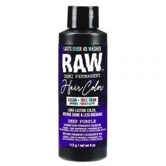 Front view of a black 4-ounce bottle of Punky Raw Demi-Permanent Hair Color Deep Purple featuring 
