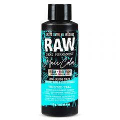 Punky Raw Demi-Permanent Hair Color Twisted Teal 4 ounce black bottle with a multicolored label with teal highlights