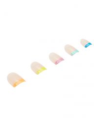 A set of Ardell Nail Addict  Artificial Nail with Rainbow french Tips laid down  in 45 degree angle