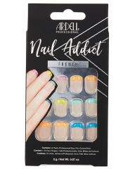 a front view of Ardell Nail Addict  Artificial Nail with Rainbow french Tips in a wall hook ready packaging