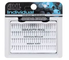 Front view of  an Ardell Knotted Singles Individuals - Medium faux lashes set in retail wall hook packaging
