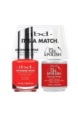 Front view of  ibd Advanced Wear Color Duo with Flame Just Gel Polish  in both 0.5-ounce bottle with product  label text