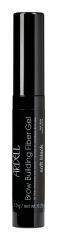 A frontal view of a capped bottle of Ardell Brow Fiber Gel Soft Black standing upright featuring its label