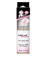 Front view of Hollywood Fashion Secrets Anti-static spray packaging with printed label text