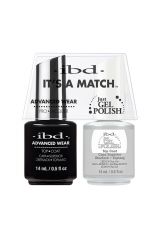 Front-view of ibd Just Gel Polish No Cleanse Top Coat It's A Match Duo Pack in 0.5-ounce bottle with detailed label text 