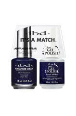 Front-view of ibd Advanced Wear Color Duo with Just Gel Polish Touch of Noir in 0.5-ounce bottle with detailed label text 