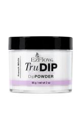 A capped 2 ounce bottle of EzFlow TruDIP French White Powder printed with product name & details