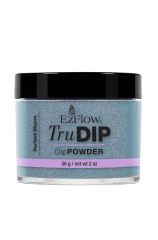 A 2 ounce glass container of EzFlow TruDIP Perfect Storm nail dip powder covered with black twist cap