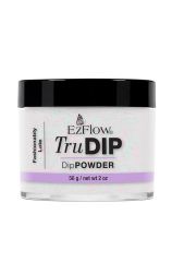 A 2 ounce glass jar of EzFlow TruDIP Fashionably Late covered with a black twist cap & printed with product label