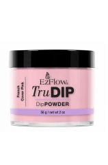 Front view of EzFlow TruDIP Cover Pink contained in a transparent 2 ounce glass jar