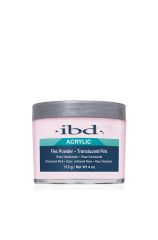 A 4-ounce container tub of ibd Flex Translucent pink powder with a label stating product name & details
