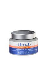 Front facing round plastic jar of ibd Hard Gel LED/UV Natural II with orange, blue, & white themed sticker label
