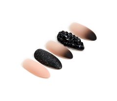 An almond shape nails laid in 45 degree angle view of Ardell Nail Addict Artificial Nail set in black stud and pink ombre 