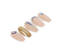 front view of nude gold glitter nails in 45 degree view of Ardell Nail Addict  Artificial Nail - Nude Jeweled variant