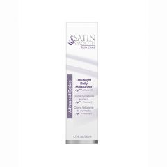 Front view of a Satin Smooth Day/Night Daily Moisturizer retail box featuring product information