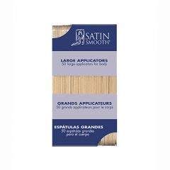 Frontview of Satin Smooth Large applicator in 50 counts pack with text 
