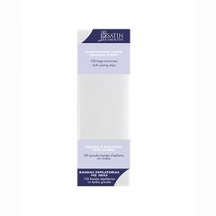 Front view of Satin Smooth Large Non-Woven Cloth Waxing Strips retail packaging with product information