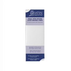 Front view of 50 Satin Smooth Small Non-Woven Strips in retail packaging with product information