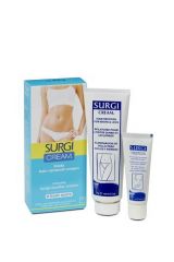 3D illustration of Surgi hair removal cream for body and its tube-type container showing its front and back details