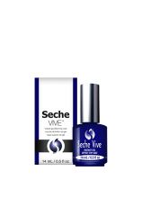 0.5-ounce Seche Vive instant gel top coat pack and capped bottle in an expansive view alongside its retail pack
