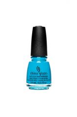 The capped 0.5-ounce glass container of China Glaze - Shore feels good, in bright blue turquoise nail lacquer