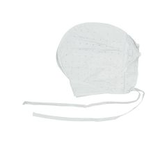 Side view of a single white B Blonde Highlight Cap featuring its shape and 2 ties