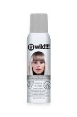 A 3.5 ounce spray can of B Wild Temporary Hair Color Spray Siberian White with a light grey pop off cap