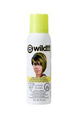A 3.5 ounce spray container of B Wild Temporary Hair Color Spray Leopard Yellow with a bright green cap