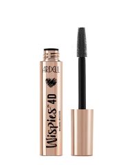 Uncapped 0.35 ounce bottle of Ardell Beauty Wispies 4D Building Mascara Inky side by side with its brush cap