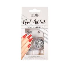 Front-facing of Ardell Nail Addict Crystal Stamping Kit wall-hook ready packaging with text in three different languages