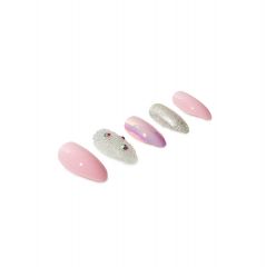5-piece set of Ardell Nail Addict Pink Ice artificial nails in a slanted position isolated in white color background