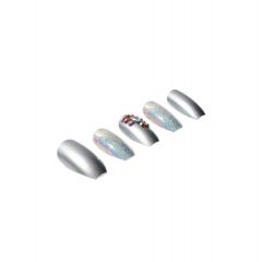 5-piece set of Ardell Nail Addict Disco Chrome artificial nails in a slanted position isolated in white color background