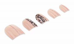 Ardell Nail Addict Premium Nail Set, Cheetah Accent artificial nails in a slanted position isolated in white background