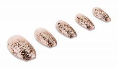 Ardell Nail Addict Premium Nail Set, Dripping in Gold artificial nails in a slanted position isolated in white background