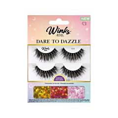 2 pairs of lashes in packaging with embellishments and tools
