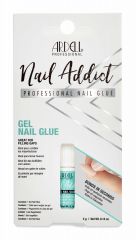 Front-facing of Ardell Nail Addict Gel Nail Glue wall-hook ready packaging with text in three different languages