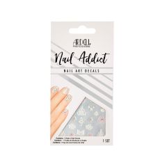 Front-facing of Ardell Nail Addict Decal Lace & Gems color shade placed in a wall-hook ready retail pack  with label text