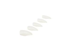 a set of Ardell Nail Addict Premium Artificial Nail with Clear Natural color in stiletto shape laid down  in 45 degree angle